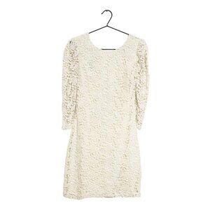 Mango Basics Ivory Lace Mini Dress – 34 Sleeve Elegant Sheath, Size XS